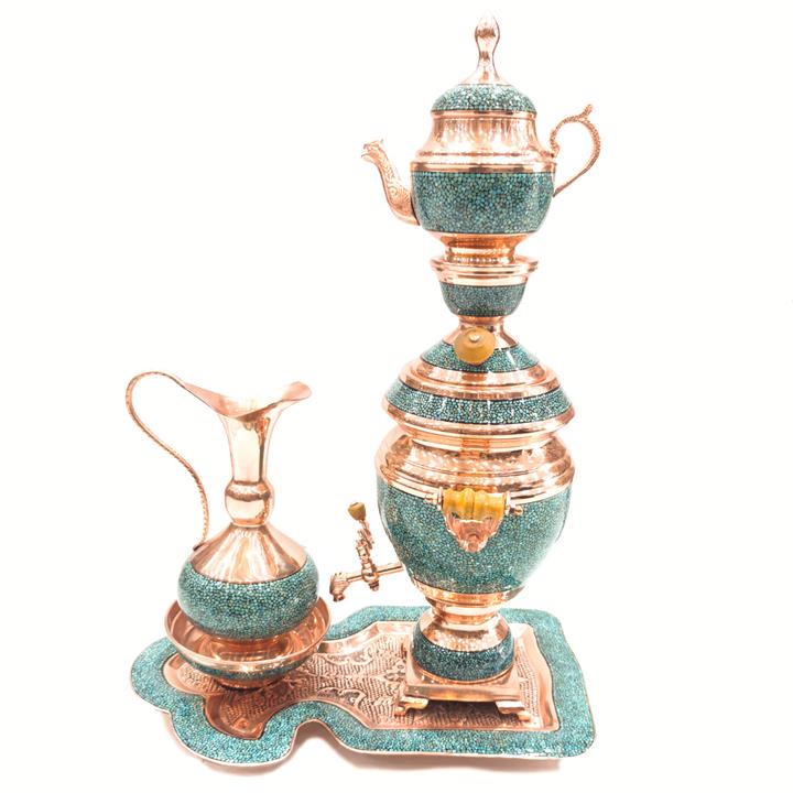 سرویس سماور 5 پارچه فیروزه کوبی کد 60